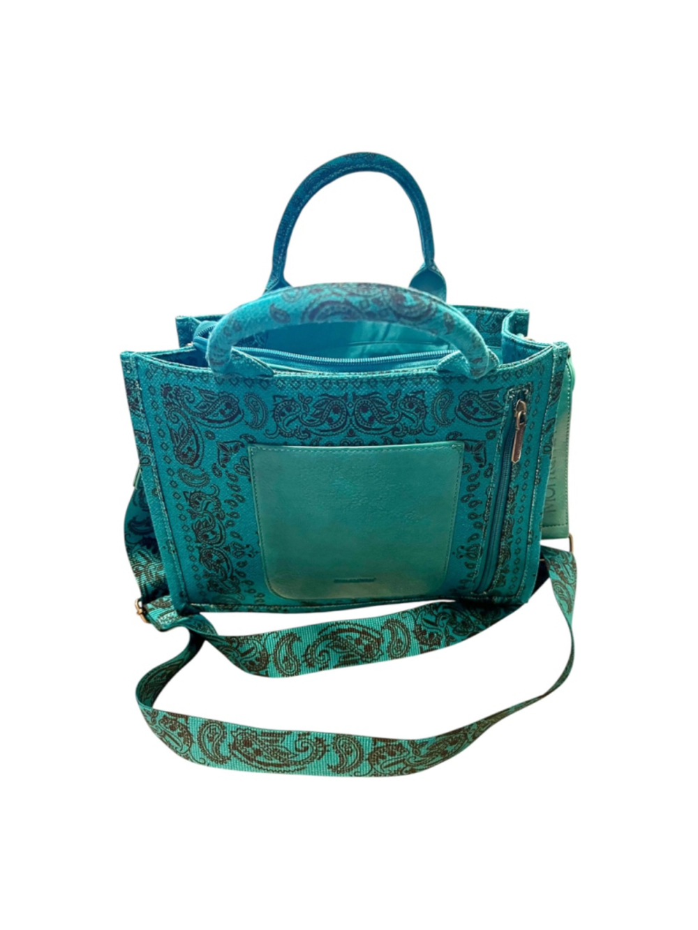Montana West Braided Paisley Bandana Tote Bag in Turquoise
